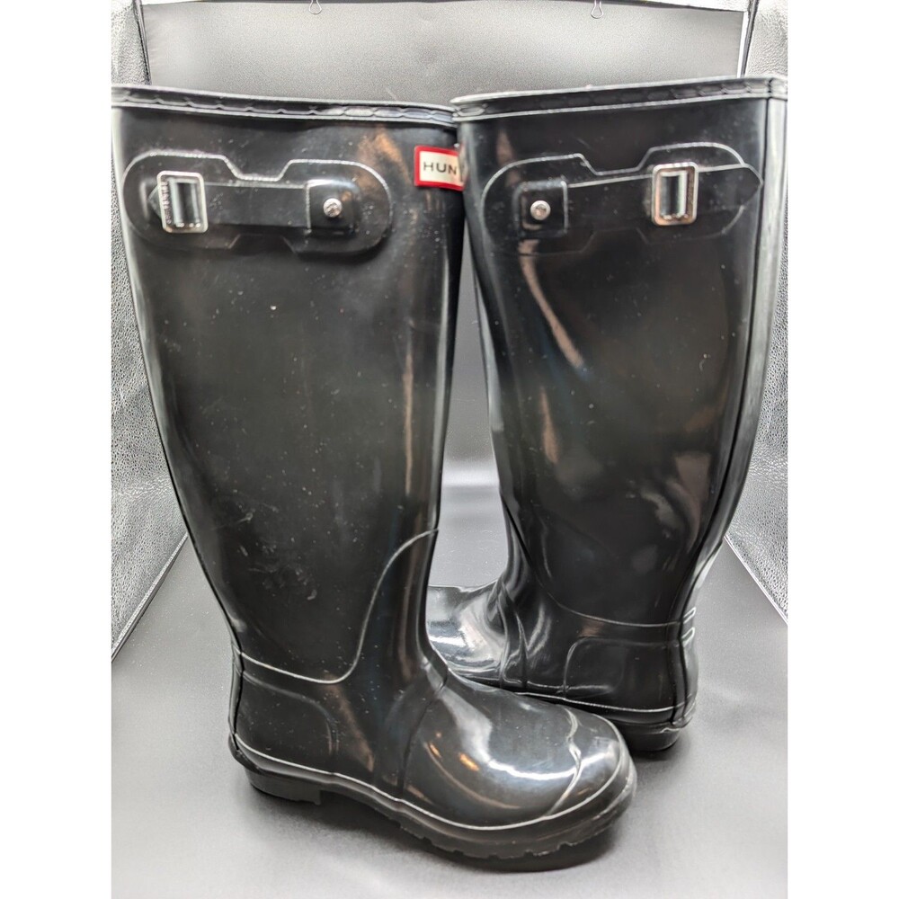 Hunter Women's 9 Original Tall Gloss Rain Boots Black Waterproof EUC - Picture 3 of 11